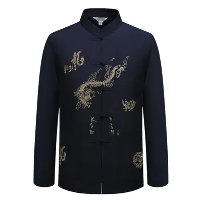 Men's White Embroidered Tang Suit Long Sleeve Spring Summer
