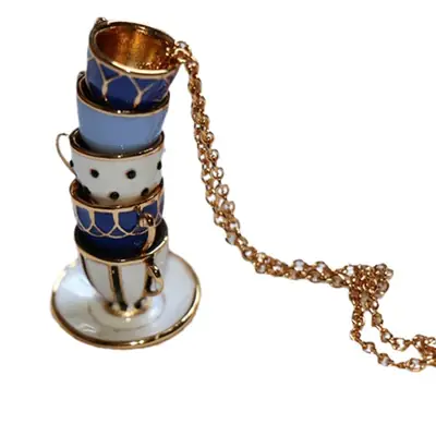 Qingdao Teapot Earrings Necklace Set Blue Gold