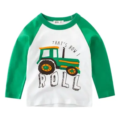 Boy Long Sleeve T-Shirt Grey White Tractor Print