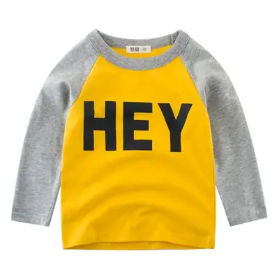 Kids Long Sleeve T-Shirt Black Yellow "HEY" Korean Style