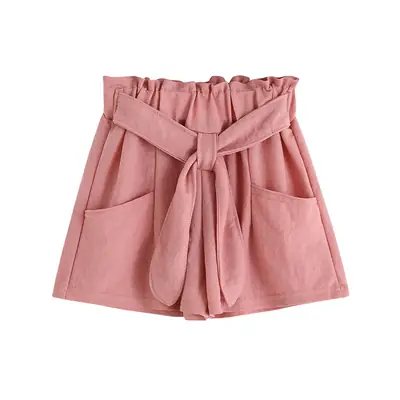 2024 Pink Bow Girls Cotton Linen Shorts Set
