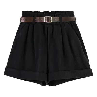 Women's White Belted Corduroy Shorts Winter Style