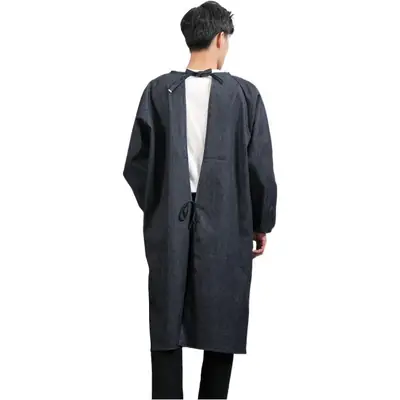 Men's Long Sleeve Denim Apron Black Protective Cover