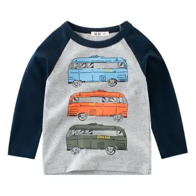 Kids Long Sleeve T-Shirt with Car Print Grey Blue