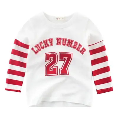 2024 Kids T-Shirt Red White 27 Number Long Sleeve Cotton