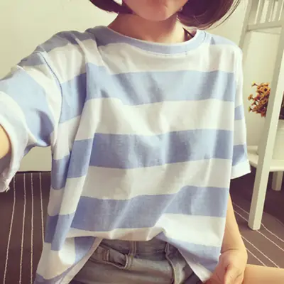 2021 Summer Striped T-Shirt Women Loose Fit Large