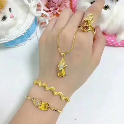 Wholesale Gold Plated Topaz Pendant Bracelet Set