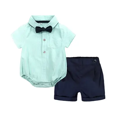 Boys Cotton Shorts Set Mint Bowtie 2025