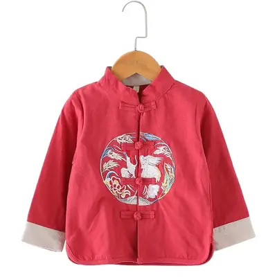 Chinese Style Pink Hanfu Top for Boys Girls Cotton Linen