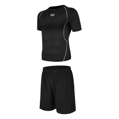 Men Running Fitness Black Two-Piece T-Shirt Shorts Set