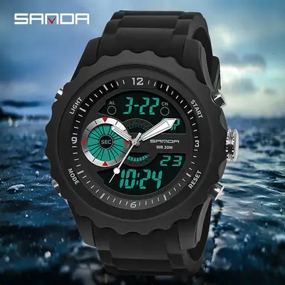 Sanda Men's Waterproof Digital Analog Watch Black