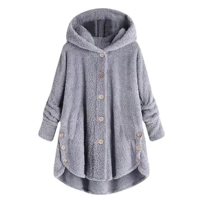 Women Button Plush Hoodie Grey 2025 Winter