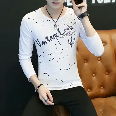 Men's Black Starry Print Long Sleeve T-Shirt