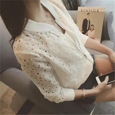 2024 Summer Lace Long Sleeve White Women Top
