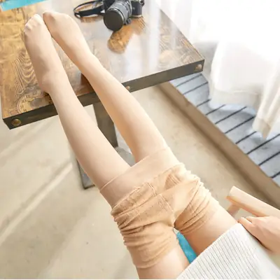 Women's Fleece Lined Warm Tights Black Beige
