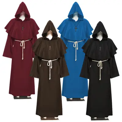 Halloween Medieval Nun Robe Wizard Costume Priest Suit