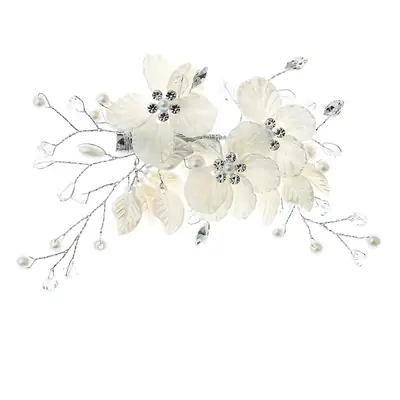 White Shell Petal Hairpin with Pearl & Crystal Accents
