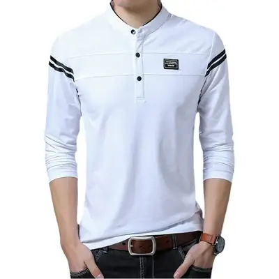 Men's Black Collar T-Shirt with White Stripes
