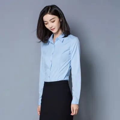 Light Blue Long Sleeve Women's Shirt with Buckle