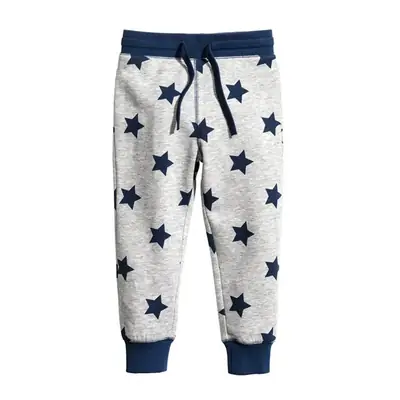 Boys Star Print Cotton Trousers Blue Drawstring