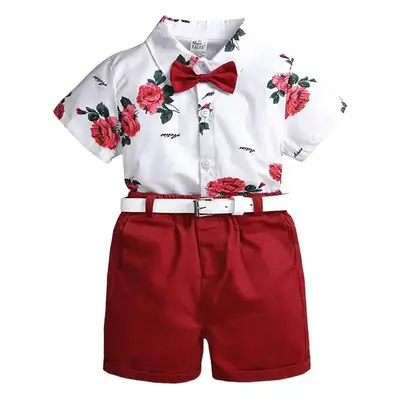 2026 Boys Printed Shirt with Bow Set White Red