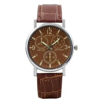 Brown Leather Watch for Men Women Quartz 3D Display