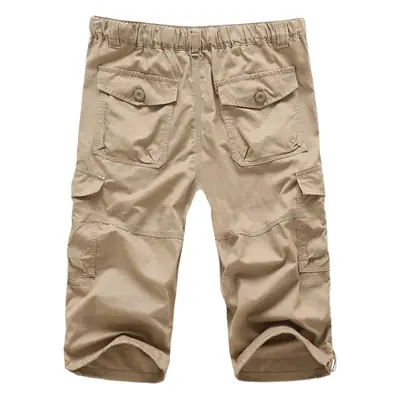 Men's Black Multi-Pocket Cropped Pants Pure Cotton