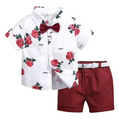 Boys Navy Red Polo Shorts Set Summer Wear