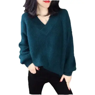 Women's Korean Style V-Neck Pullover Sweater