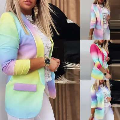 Women's Gradient Sleeve Jacket Pink Sky Blue Summer Wear
