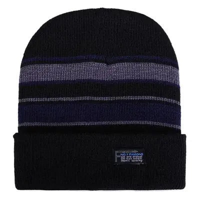 Men Woolen Knitted Beanie Winter Warm Fur Lined Black