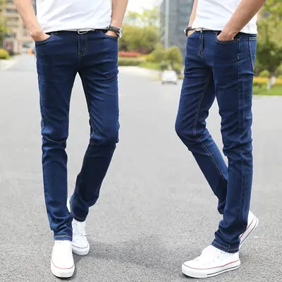 Men Slim Fit Elastic Jeans Blue Winter Style