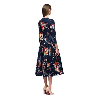 New Foreign Trade Autumn Vintage Printed Long Sleeve Puffy Dress