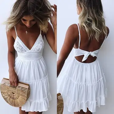 White Lace Trouser Set for Women with Back Cutout