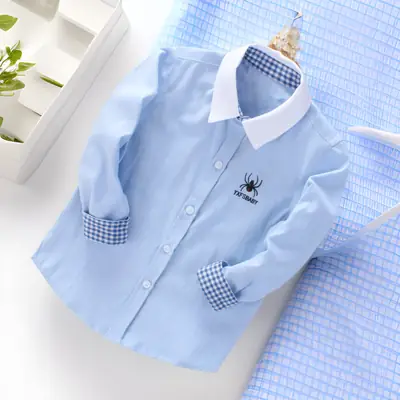2025 Boys Long Sleeve White Checkered Shirt