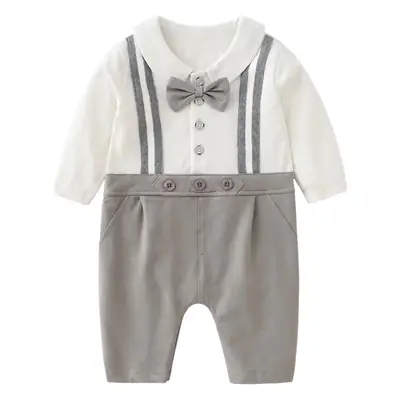 Baby Boys Bow Tie Overalls Set White Navy