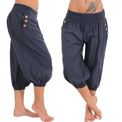 2018 Summer Fat Pants Plus Size Drapey Cropped Blue