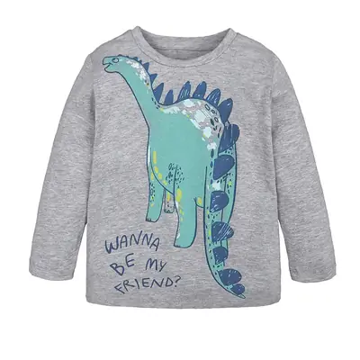 Autumn Long Sleeve T-Shirt for Kids Gray Blue Tide Print