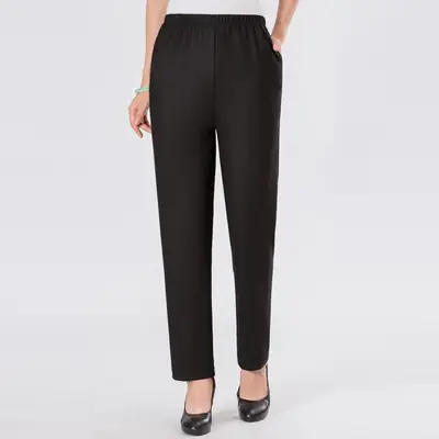 Black Elastic Waist Straight Pants for Women 2025