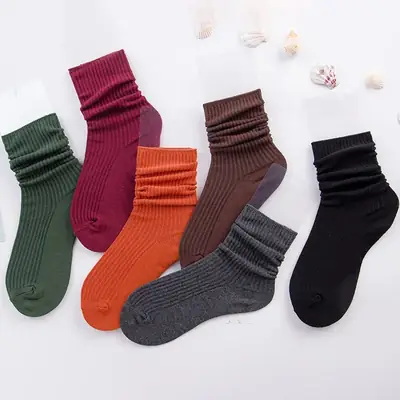 Japanese Ladies Pile Socks Vertical Stripe Cotton Spring Autumn