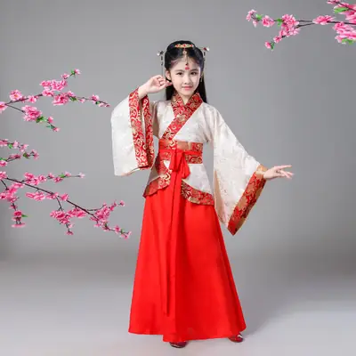 Children's Hanfu Dress Red White Class Costume for Kids