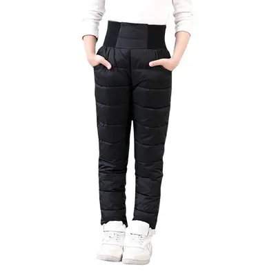 Children's Black Puffer Pants High Waist Warm Winter Outerwear