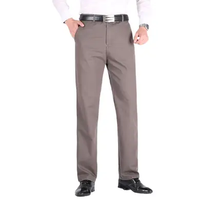 Men's Brown Cotton High Waist Pants