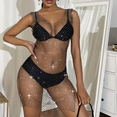 Mesh Sparkling Fishnet Nightwear Dress for Women