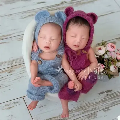 Newborn Photo Strap Pants Handmade Knitted Bear