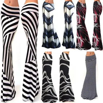 Women's Blue Black White Striped High Waist Skirt