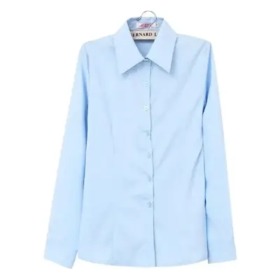 Women's Light Blue Slim Fit Long Sleeve Shirt Korean Style