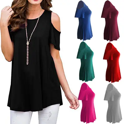 Women's Off-shoulder Loose T-Shirt Navy Blue Large