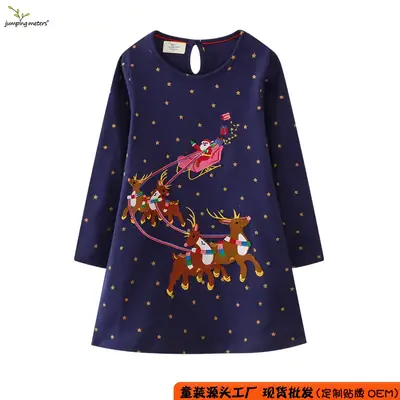 Autumn Girls Long Sleeve Dress Round Neck Christmas Style