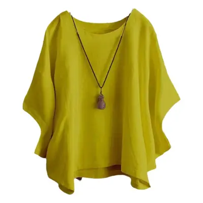 Women Loose Pink Cotton T-Shirt Batwing Sleeve Summer Top